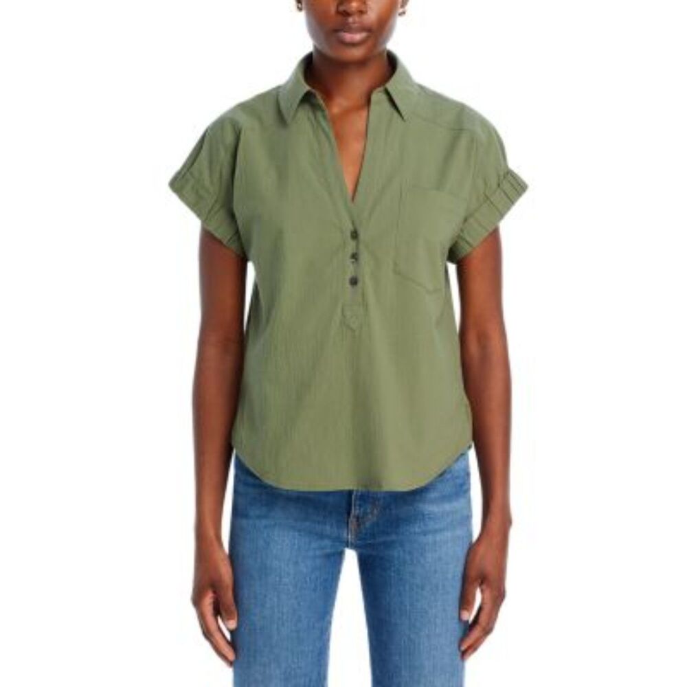 Veronica Beard Almera Collared Top In Stone Army size medium green
